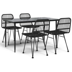 Ensemble à manger de jardin 5 pcs Noir Résine tressée 