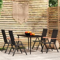 Ensemble à manger de jardin 5 pcs Noir 