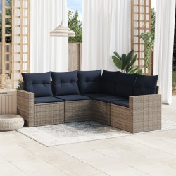 Salon de jardin 5 pcs avec coussins gris résine tressée 
