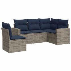 Salon de jardin 5 pcs avec coussins gris résine tressée 