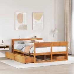 Cadre de lit sans matelas cire marron 140x200cm bois pin massif 