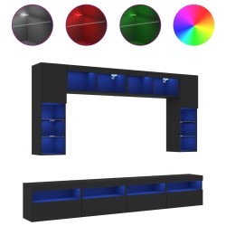 Ensemble de meubles TV muraux 8 pcs avec lumières LED noir 