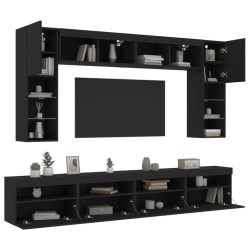 Ensemble de meubles TV muraux 8 pcs avec lumières LED noir 