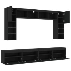 Ensemble de meubles TV muraux 8 pcs avec lumières LED noir 