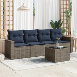 Salon de jardin 5 pcs avec coussins gris résine tressée 