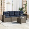 Salon de jardin 5 pcs avec coussins gris résine tressée 
