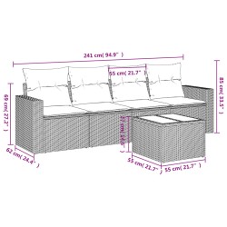 Salon de jardin 5 pcs avec coussins gris résine tressée 
