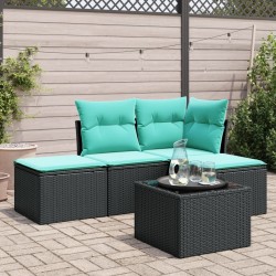 Salon de jardin 5 pcs avec coussins noir résine tressée 