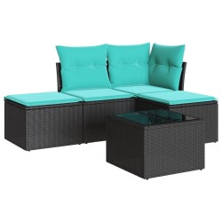 Salon de jardin 5 pcs avec coussins noir résine tressée 
