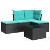 Salon de jardin 5 pcs avec coussins noir résine tressée 