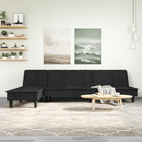 Canapé-lit en forme de L noir 255x140x70 cm velours 
