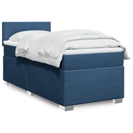 Sommier à lattes de lit avec matelas Bleu 90x190 cm Tissu 