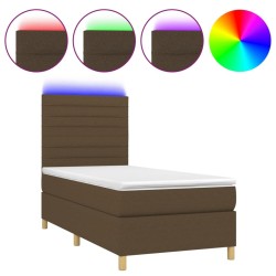 Sommier à lattes de lit matelas et LED Marron foncé 100x200 cm 