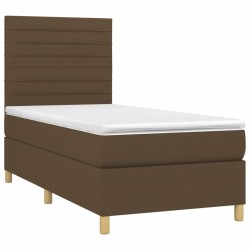Sommier à lattes de lit matelas et LED Marron foncé 100x200 cm 