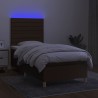 Sommier à lattes de lit matelas et LED Marron foncé 100x200 cm 