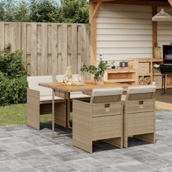Ensemble à manger de jardin avec coussins 5pcs Beige poly rotin 