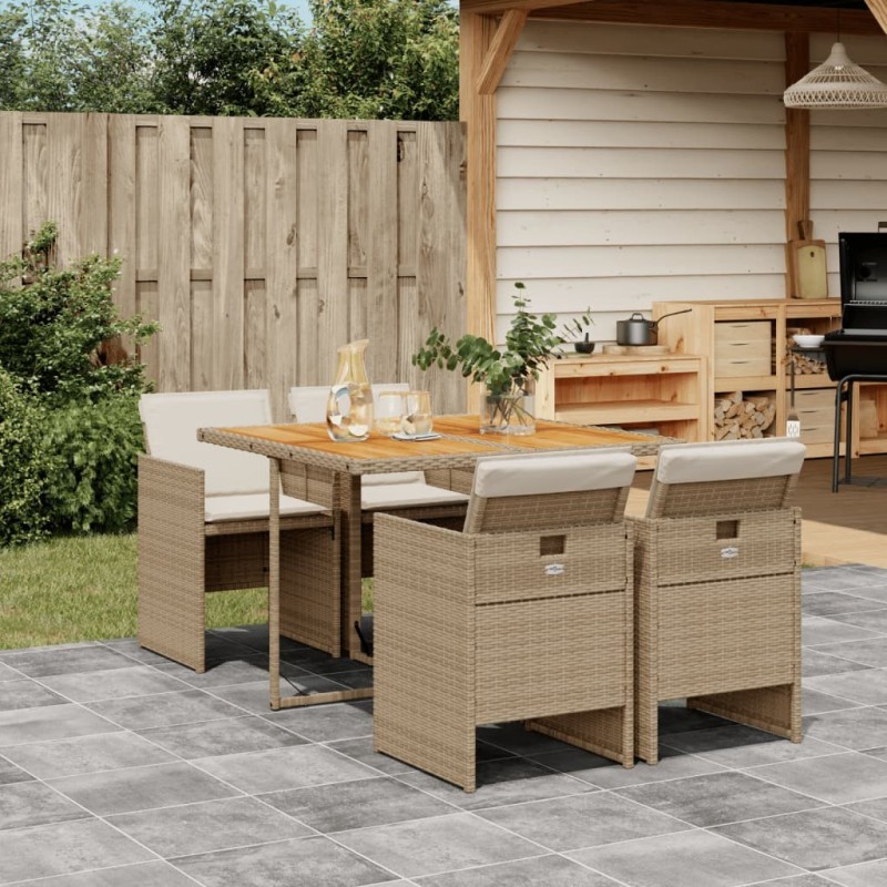 Ensemble à manger de jardin avec coussins 5pcs Beige poly rotin 