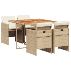 Ensemble à manger de jardin avec coussins 5pcs Beige poly rotin 
