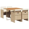 Ensemble à manger de jardin avec coussins 5pcs Beige poly rotin 