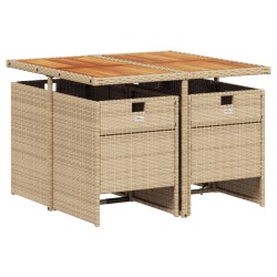 Ensemble à manger de jardin avec coussins 5pcs Beige poly rotin 
