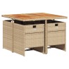 Ensemble à manger de jardin avec coussins 5pcs Beige poly rotin 