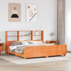 Lit bibliothèque sans matelas cire marron 200x200cm bois massif 