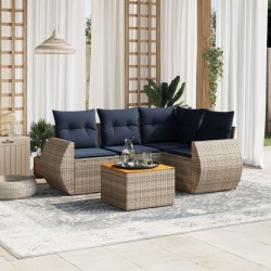 Salon de jardin 5 pcs avec coussins gris résine tressée 