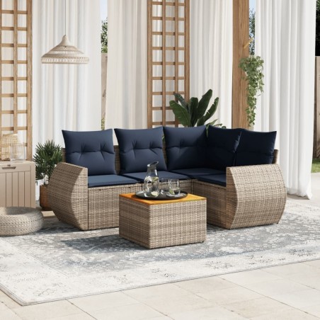 Salon de jardin 5 pcs avec coussins gris résine tressée 