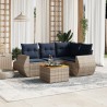Salon de jardin 5 pcs avec coussins gris résine tressée 