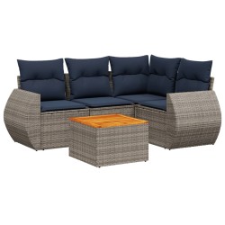 Salon de jardin 5 pcs avec coussins gris résine tressée 