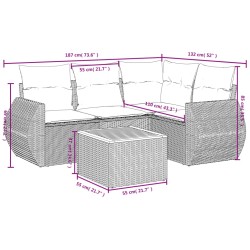 Salon de jardin 5 pcs avec coussins gris résine tressée 