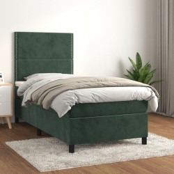 Sommier à lattes de lit avec matelas Vert foncé 100x200 cm 