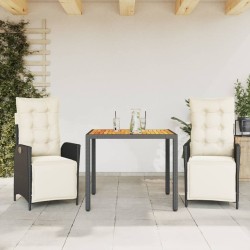 Ensemble à manger de jardin avec coussins 3 pcs Noir 