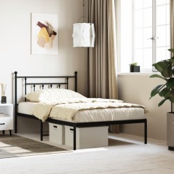 Cadre de lit métal sans matelas avec tête de lit noir 107x203cm 