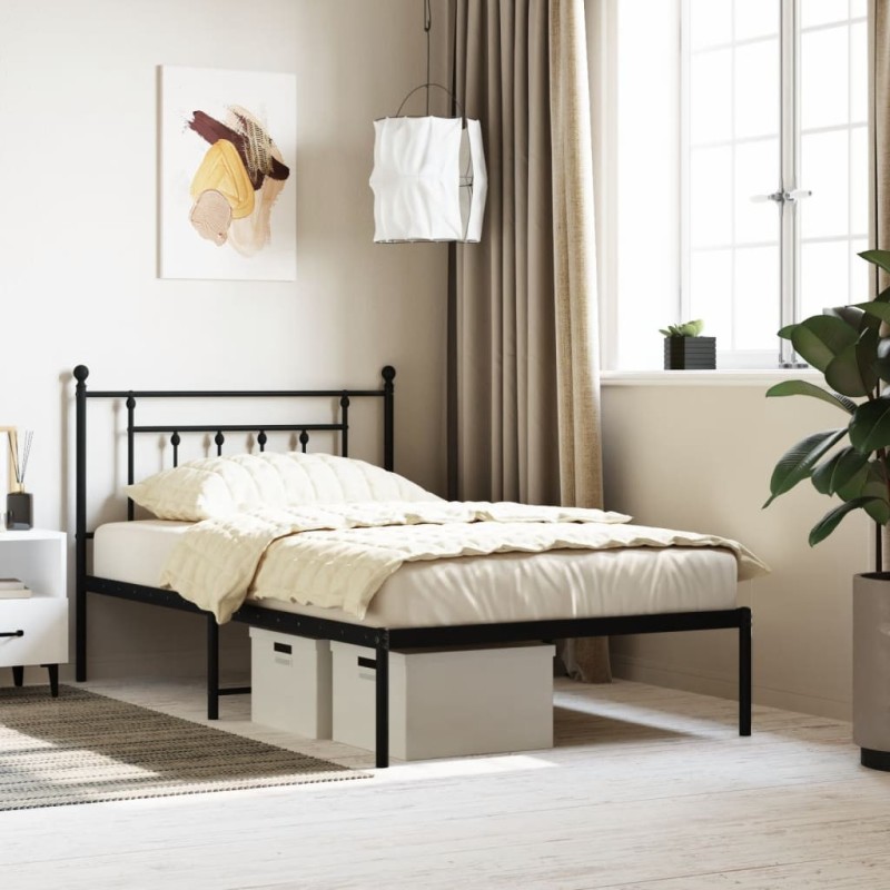 Cadre de lit métal sans matelas avec tête de lit noir 107x203cm 