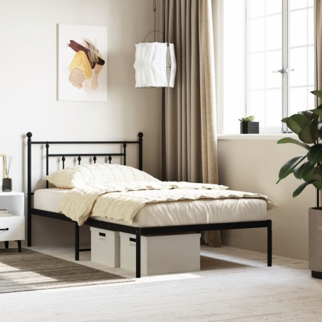 Cadre de lit métal sans matelas avec tête de lit noir 107x203cm 