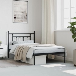 Cadre de lit métal sans matelas avec tête de lit noir 107x203cm 