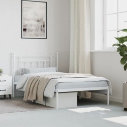 Cadre de lit métal sans matelas et tête de lit blanc 107x203 cm 