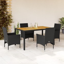 Ensemble à manger de jardin et coussins 5 pcs noir rotin acacia 