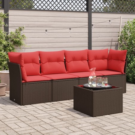 Salon de jardin avec coussins 5 pcs marron résine tressée 