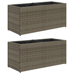 Jardinières avec 2 pots 2 pcs gris 72x30x32 cm résine tressée 