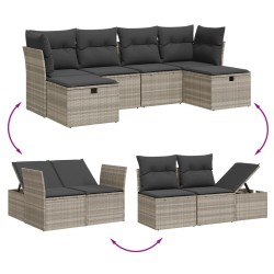 Salon de jardin 6 pcs avec coussins gris clair résine tressée 