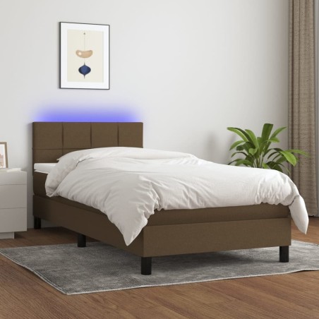 Sommier à lattes de lit et matelas et LED Marron foncé 80x200cm 