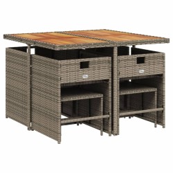 Ensemble à manger de jardin 9 pcs coussins gris résine tressée 