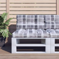 Coussin de palette motif à carreaux gris 70x40x12 cm tissu 