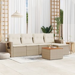 Salon de jardin avec coussins 6 pcs beige résine tressée 