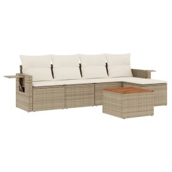 Salon de jardin avec coussins 6 pcs beige résine tressée 