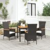 Ensemble à manger de jardin coussins 5pcs Noir Résine tressée 