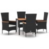 Ensemble à manger de jardin coussins 5pcs Noir Résine tressée 