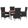 Ensemble à manger de jardin coussins 5pcs Noir Résine tressée 